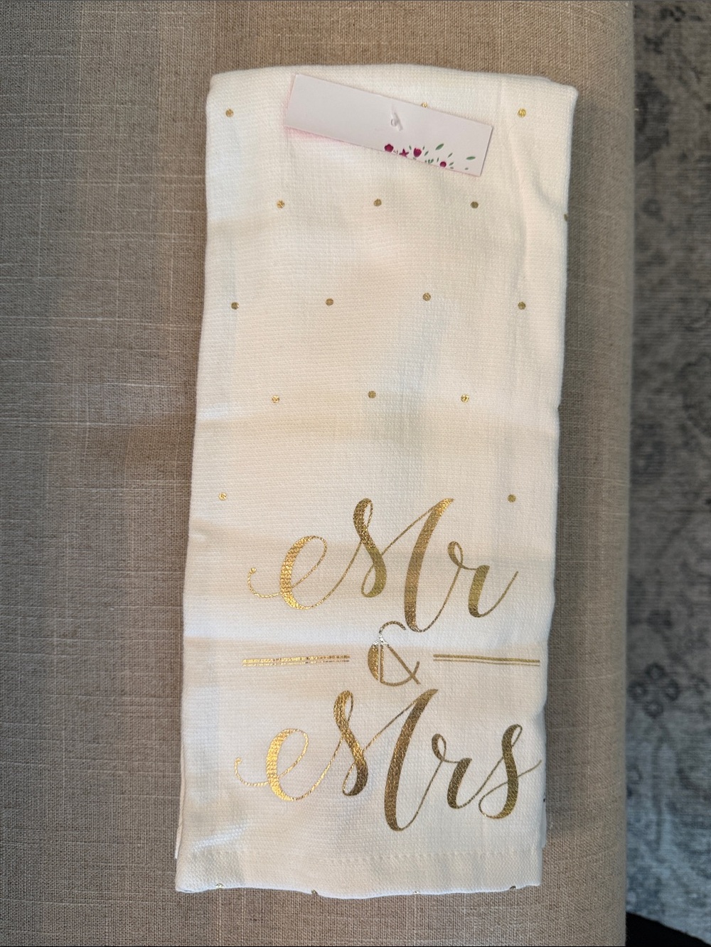 Cynthia Rowley White and Gold 'Mr & Mrs' Kitchen Towel